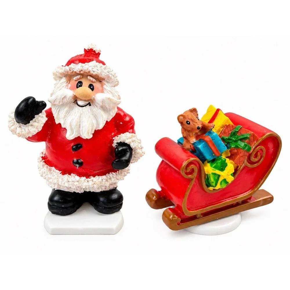 Vintage Santa Claus & Sleigh With Gifts Mouse Mini Figurine Set Christmas Decor